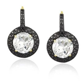 Boucles d’oreilles en Argent Sterling Plaqué Or avec un Accent de Diamant Noir. 5ct Dormeuse Topaze Blanche Boucles d’oreilles en Argent Sterling Plaqué Or avec un Accent de Diamant Noir. 5ct Dormeuse Topaze Blanche