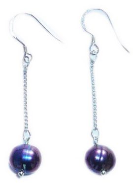 Boucles d’oreilles perle noire sur crochets en Argent massif 925 Boucles d’oreilles perle noire sur crochets en Argent massif 925