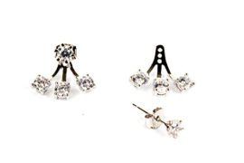 Everyday June Femme 2-Way Front&Back Double Boucles D’oreilles ‘Quatre Étoiles’ Plaqué argent Oxyde de Zirconium Transparent Everyday June Femme 2-Way Front&Back Double Boucles D’oreilles ‘Quatre Étoiles’ Plaqué argent Oxyde de Zirconium Transparent 2