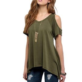 Ineternet-t-Sexy-Femmes-Casual-v-cou-Hors-paule-T-Shirt-Manches-Courtes-T-Shirt-Extensible-Solide-Tops-0