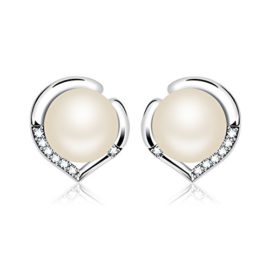 J.Rosée boucles d’oreilles en argent 925, des zircones sertis autour, perle naturelle rose/blanche d’eau douce au milieu J.Rosée boucles d’oreilles en argent 925, des zircones sertis autour, perle naturelle rose/blanche d’eau douce au milieu 2