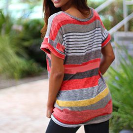 Jardin-Rv-T-shirt-Femme-Et-Manches-Courtes-Rayures-Multicolore-Col-V-Top-Blouse-0-0