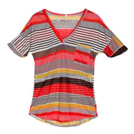 Jardin-Rv-T-shirt-Femme-Et-Manches-Courtes-Rayures-Multicolore-Col-V-Top-Blouse-0-2