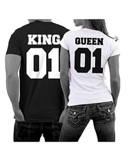 JcKube-Femme-King-and-Queen-Couples-T-shirt-Manches-courtes-t-Printed-Top-Tee-0