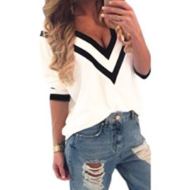 LAEMILIA-Femme-T-shirts-Mousseline-de-Soie-Manches-Courtes-Hauts-V-Col-Blouse-Tops-Chemise-0