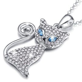 MARENJA Cristal-Collier Femme Chat Chic avec Yeux Bleus Lagon Cristal Autrichien Plaqué Or Blanc Bijoux Fantaisie 40-45cm MARENJA Cristal-Collier Femme Chat Chic avec Yeux Bleus Lagon Cristal Autrichien Plaqué Or Blanc Bijoux Fantaisie 40-45cm 4