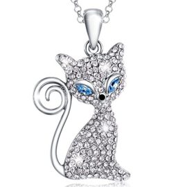 MARENJA Cristal-Collier Femme Chat Chic avec Yeux Bleus Lagon Cristal Autrichien Plaqué Or Blanc Bijoux Fantaisie 40-45cm MARENJA Cristal-Collier Femme Chat Chic avec Yeux Bleus Lagon Cristal Autrichien Plaqué Or Blanc Bijoux Fantaisie 40-45cm