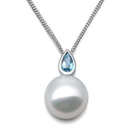 Miore – Collier avec Pendentif Femme – Or Blanc 375/1000 (9 carats) 1.54 gr – Topaze – Perle d’eau douce – 45 cm Miore – Collier avec Pendentif Femme – Or Blanc 375/1000 (9 carats) 1.54 gr – Topaze – Perle d’eau douce – 45 cm