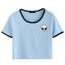 ROPALIA Femmes Fille Alien Imprimé T-Shirt Top Blouse Manches Courtes Crop Tops Eté. ROPALIA Femmes Fille Alien Imprimé T-Shirt Top Blouse Manches Courtes Crop Tops Eté.