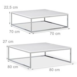 Relaxdays Table basse avec plateau en bois FLAT lot de 2 blanc HxlxP: 27 x 80 x 80 cm table gigogne carré gain de place lot de 2 salon canapé table d’appoint cadre métal chromé, blanc Relaxdays Table basse avec plateau en bois FLAT lot de 2 blanc HxlxP: 27 x 80 x 80 cm table gigogne carré gain de place lot de 2 salon canapé table d’appoint cadre métal chromé, blanc 4