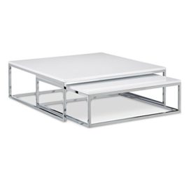 Relaxdays Table basse avec plateau en bois FLAT lot de 2 blanc HxlxP: 27 x 80 x 80 cm table gigogne carré gain de place lot de 2 salon canapé table d’appoint cadre métal chromé, blanc Relaxdays Table basse avec plateau en bois FLAT lot de 2 blanc HxlxP: 27 x 80 x 80 cm table gigogne carré gain de place lot de 2 salon canapé table d’appoint cadre métal chromé, blanc 2