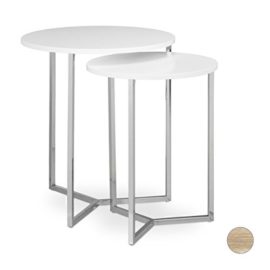 Relaxdays Table console ronde lot de 2 diamètre 50 et 40 cm table d’appoint canapé table gigogne pieds en métal chromés stables, nature blanc Relaxdays Table console ronde lot de 2 diamètre 50 et 40 cm table d’appoint canapé table gigogne pieds en métal chromés stables, nature blanc 2