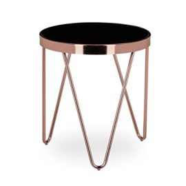 Relaxdays Table d’appoint ronde en cuivre HxlxP: 46 x 42 x 42 cm table console tendance table basse pieds géométrique en métal avec plateau en verre noir design moderne rétro vintage, couleur cuivrée Relaxdays Table d’appoint ronde en cuivre HxlxP: 46 x 42 x 42 cm table console tendance table basse pieds géométrique en métal avec plateau en verre noir design moderne rétro vintage, couleur cuivrée