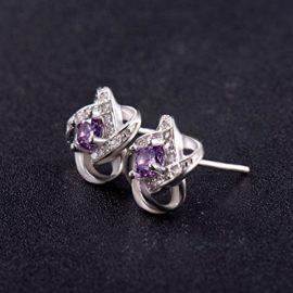 SWEETIEE – 925 Pur Argent Clous d’Oreilles, Fleur avec Micro Pave AAA Zircon Violet/Blanc, Platine, 10mm SWEETIEE – 925 Pur Argent Clous d’Oreilles, Fleur avec Micro Pave AAA Zircon Violet/Blanc, Platine, 10mm 4