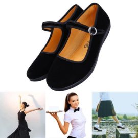 Sibba-Mary-Janes-Toile-Basket-Femme-Ballerine-Chaussures-Plat-Lger-Bracelet-Noir-0-2