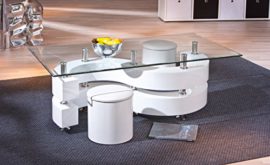 Table basse design blanche avec Poufs Table basse design blanche avec Poufs 3