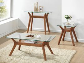 The One Lot de 3 tables table basse, console et table de chevet en noyer et verre pour salon The One Lot de 3 tables table basse, console et table de chevet en noyer et verre pour salon