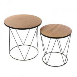 VERSA – Set de 2 tables basses rondes bois métal noir Black Wire Versa VERSA – Set de 2 tables basses rondes bois métal noir Black Wire Versa 2