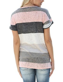 Yidarton-Tee-Shirt-Femme-Manche-Courte-Casual-t-Col-V-Rayures-Colores-Mode-Top-Blouse-Haut-0-0