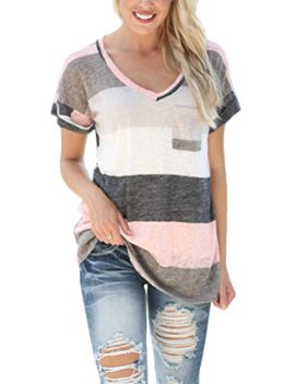 Yidarton Tee Shirt Femme Manche Courte Casual Été Col V Rayures Colorées Mode Top Blouse Haut Yidarton Tee Shirt Femme Manche Courte Casual Été Col V Rayures Colorées Mode Top Blouse Haut