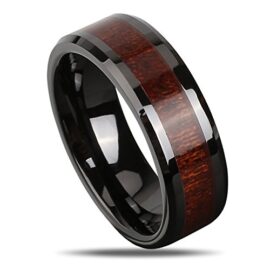 Bague homme fantaisie en tungstène, bague bois, anneau noir de J.Rosée Bague homme fantaisie en tungstène, bague bois, anneau noir de J.Rosée 2