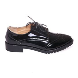 Derbies femme noires vernies semelle interieure cuir baskets elegantes talon carre a motifs- Derbies femme noires vernies semelle interieure cuir baskets elegantes talon carre a motifs- 3