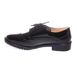 Derbies femme noires vernies semelle interieure cuir baskets elegantes talon carre a motifs- Derbies femme noires vernies semelle interieure cuir baskets elegantes talon carre a motifs- 5