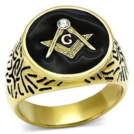 ISADY-Mateo-Gold-Bague-Homme-Chevalire-Franc-Maonnerie-Templier-Oxyde-de-zirconium-Email-noir-0-0