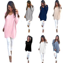 Minetom Femmes Automne Vrac Lâche Blouse Pull Tricots Col V Manches Longues Casual Cavalier Pullover Hauts Chemisier Minetom Femmes Automne Vrac Lâche Blouse Pull Tricots Col V Manches Longues Casual Cavalier Pullover Hauts Chemisier