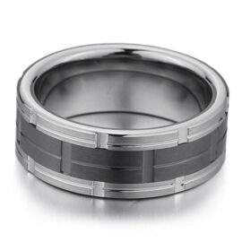 MunkiMix Tungstène Anneau Bague Bague Argent Noir Rayé Mariage Unique Brossé Homme MunkiMix Tungstène Anneau Bague Bague Argent Noir Rayé Mariage Unique Brossé Homme 3