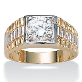 Palm Beach Jewelry – Bague nervurée bicolore homme – plaqué or 14 ct – zircone cubique rond Palm Beach Jewelry – Bague nervurée bicolore homme – plaqué or 14 ct – zircone cubique rond