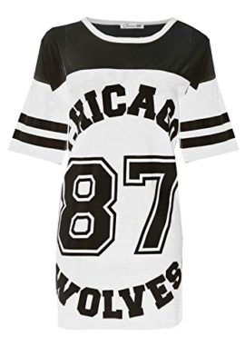 PaperMoon-Chicago-87-imprim-maille-base-ball-t-shirt-top-avec-manches-courts-Blanc-36-38-0