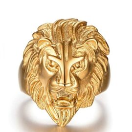 Plaqué Or Bague, Bague Pour Hommes Tête de Lion Or Epinki Plaqué Or Bague, Bague Pour Hommes Tête de Lion Or Epinki 2