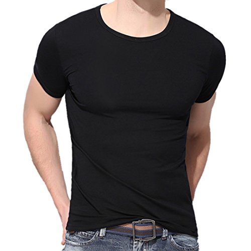 Qiyun Z Hommes Occasionnels De Couleur Unie Manches Courtes Moulante Autour Du Cou T Shirt Shirt