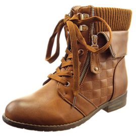 Sopily-Chaussure-Mode-Bottine-Rangers-Montante-femmes-Fermeture-Zip-Matelass-Talon-bloc-3-CM-Intrieur-Fourre-Camel-0