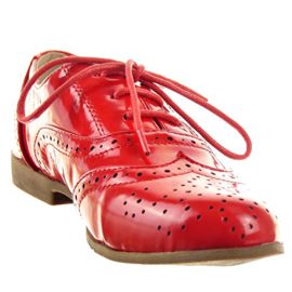 Sopily-Chaussure-Mode-Richelieu-Mocassin-Cheville-femmes-Brillant-verni-Perfore-Talon-bloc-2-CM-Rouge-0-2