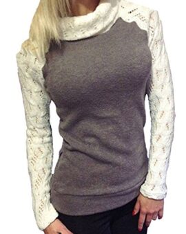 ZANZEA Femme Col Haut Slim Dentelles Manches Longues Pull-over Sweater ZANZEA Femme Col Haut Slim Dentelles Manches Longues Pull-over Sweater