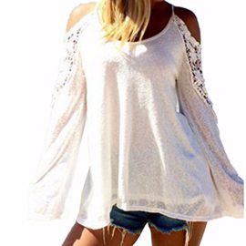 ZANZEA Femme Sexy Shirt en Dentell épaule nue à Manches longues de Plage chemise blouse top ZANZEA Femme Sexy Shirt en Dentell épaule nue à Manches longues de Plage chemise blouse top