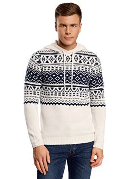 oodji Ultra Homme Pull à Capuche avec Liens à Nouer et Motif Géométrique oodji Ultra Homme Pull à Capuche avec Liens à Nouer et Motif Géométrique