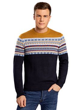 oodji Ultra Homme Pull Long à Motif Jaquard Contrasté oodji Ultra Homme Pull Long à Motif Jaquard Contrasté