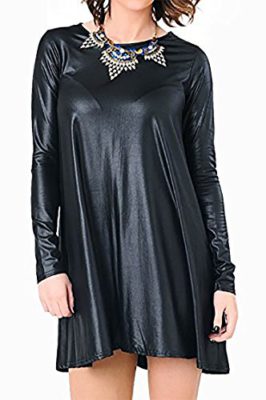 Fast-Fashion-Robe-De-Swing-Belles-Manches-De-Long-Plain-Wetlook-Femmes-0-0