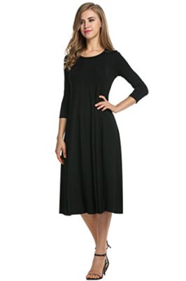 HOTOUCH-Femme-Robe-Tunique-Casual-Mi-Longue-Manche-34-Uni-Col-Rond-0-0