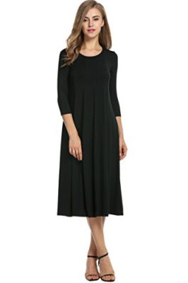 HOTOUCH-Femme-Robe-Tunique-Casual-Mi-Longue-Manche-34-Uni-Col-Rond-0-3