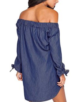 StyleDome-Femme-Mini-Chemise-Robe-de-Cocktail-Jean-Col-Bustier-Manches-Longues-Tunique-Epaule-Nue-Casual-Haut-Tops-Blouse-Longue-0-0