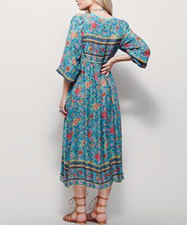 ASSKDAN-Femme-Bohmien-Robe-Bleu-Imprim-Floral-Manche-longue-Bandage-Col-V-Tassel-Maxi-Robe-dt-0-0