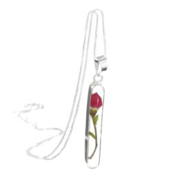 Bijoux en argent avec fleurs véritables – pendentif femme – bourgeon de rose – forme longue – 45cm chaine inclus Bijoux en argent avec fleurs véritables – pendentif femme – bourgeon de rose – forme longue – 45cm chaine inclus