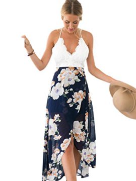 Blooming Jelly Femme Robe Floral Halter Neck V profond asymétrique avec dentelle Blooming Jelly Femme Robe Floral Halter Neck V profond asymétrique avec dentelle