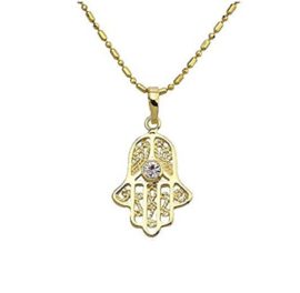 Cadeau Fête des Mères LORELYS -Cadeau Main De Fatma Femmes Enfant Collier Pendentif Plaqué Or Jaune Ornée D’un Zircon Protection, Bonheur Chaîne Offerte Cadeau Fête des Mères LORELYS -Cadeau Main De Fatma Femmes Enfant Collier Pendentif Plaqué Or Jaune Ornée D’un Zircon Protection, Bonheur Chaîne Offerte