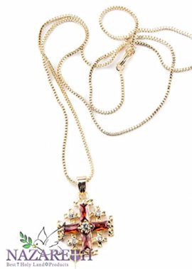 Collier et pendentif Croix de Jérusalem plaqué or avec grenat et zircon rouge Collier et pendentif Croix de Jérusalem plaqué or avec grenat et zircon rouge 3