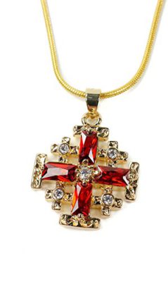 Collier et pendentif Croix de Jérusalem plaqué or avec grenat et zircon rouge Collier et pendentif Croix de Jérusalem plaqué or avec grenat et zircon rouge 4